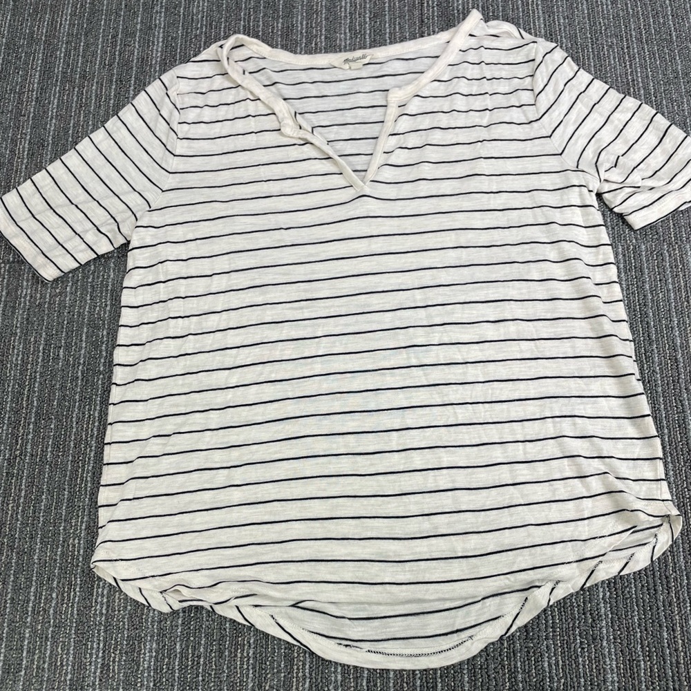 Madewell Cream Polo Boxy 3/4 Sleeve Tee